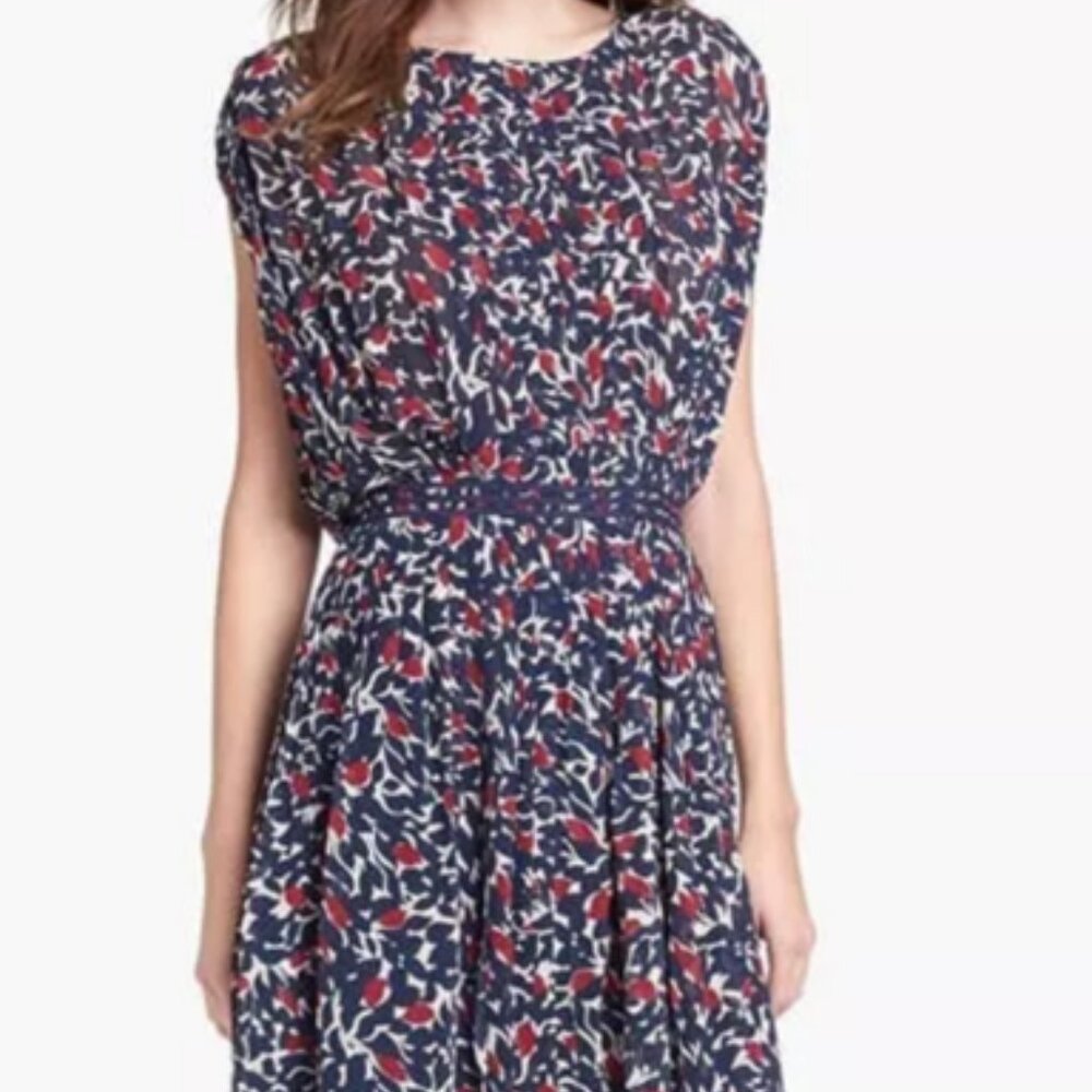 Joie Halsette Blouson Silk Pleated Foral Dress, Sz L, NWOT